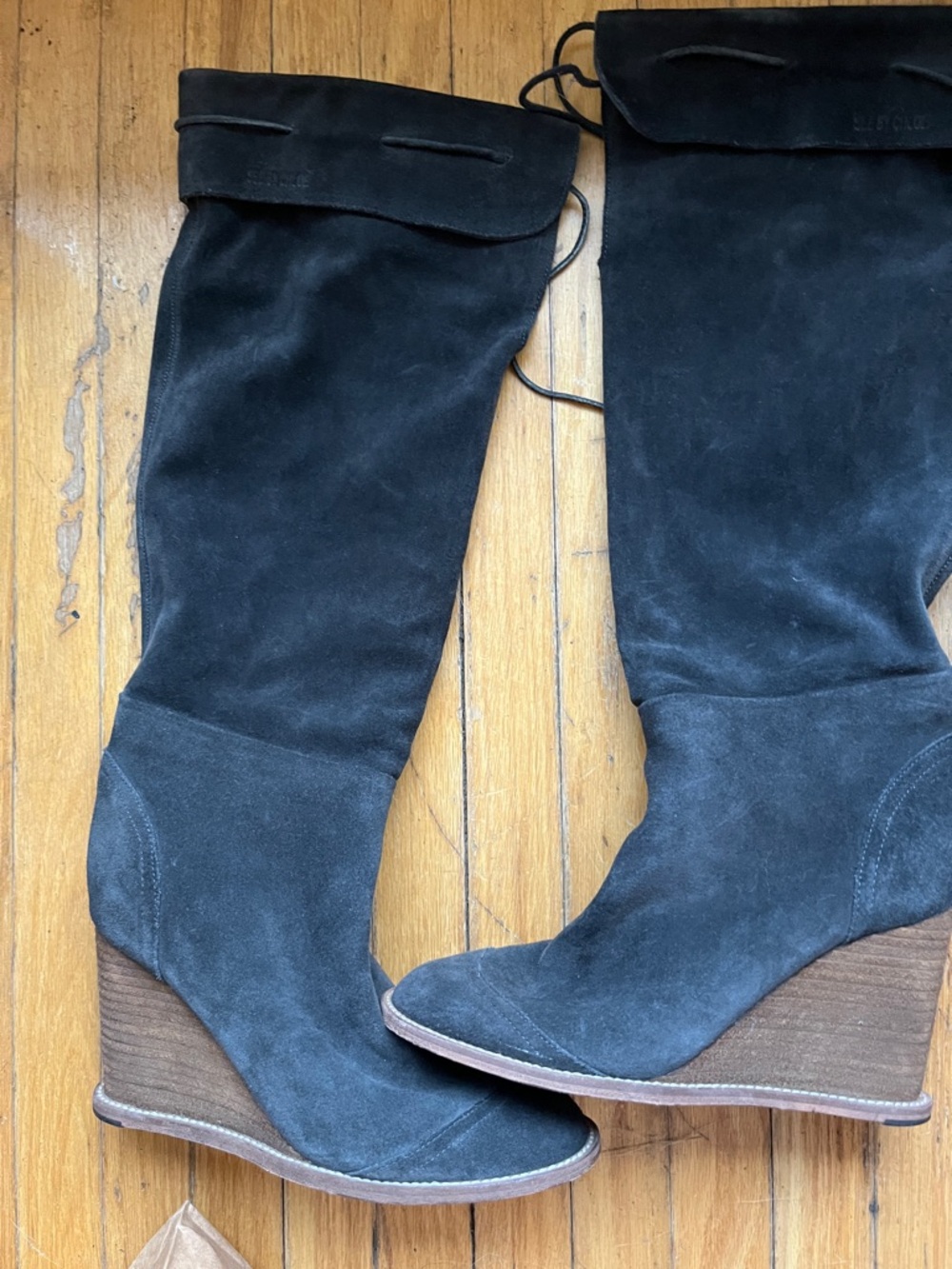 See by Chloé Black Suede Over-the-Knee Wedge Boots